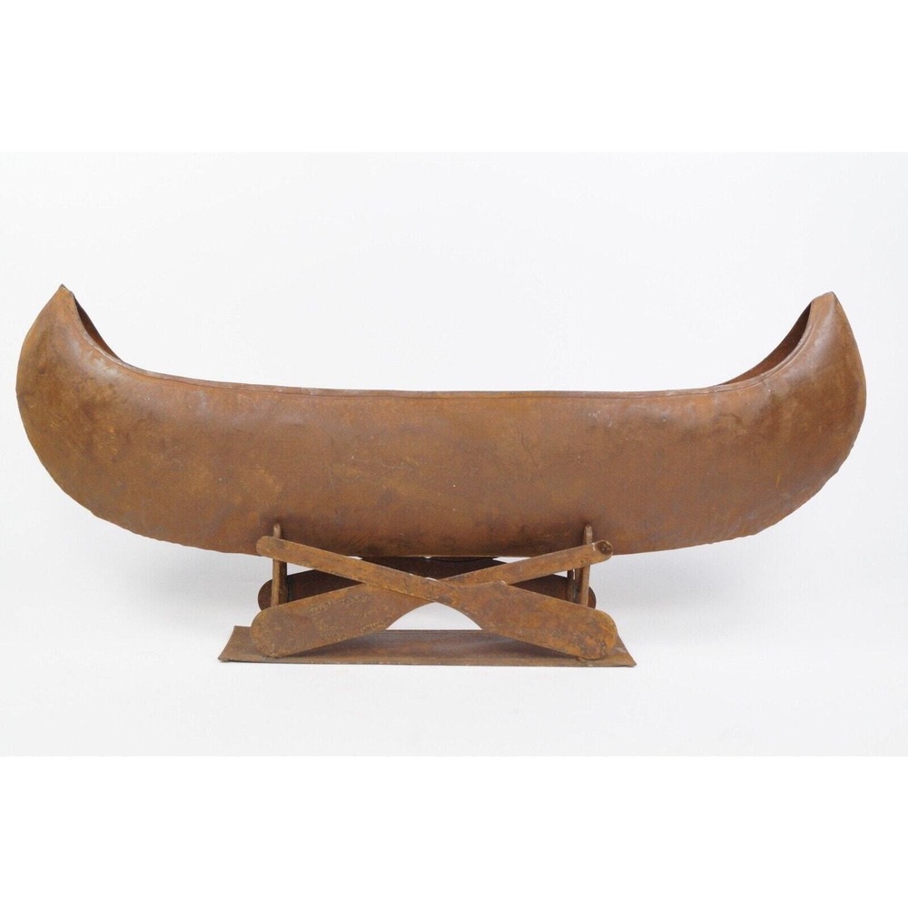 Decorative Metal Canoe On Stand Rustic Cabin Lodge Decor 12" Long With 2 Seats